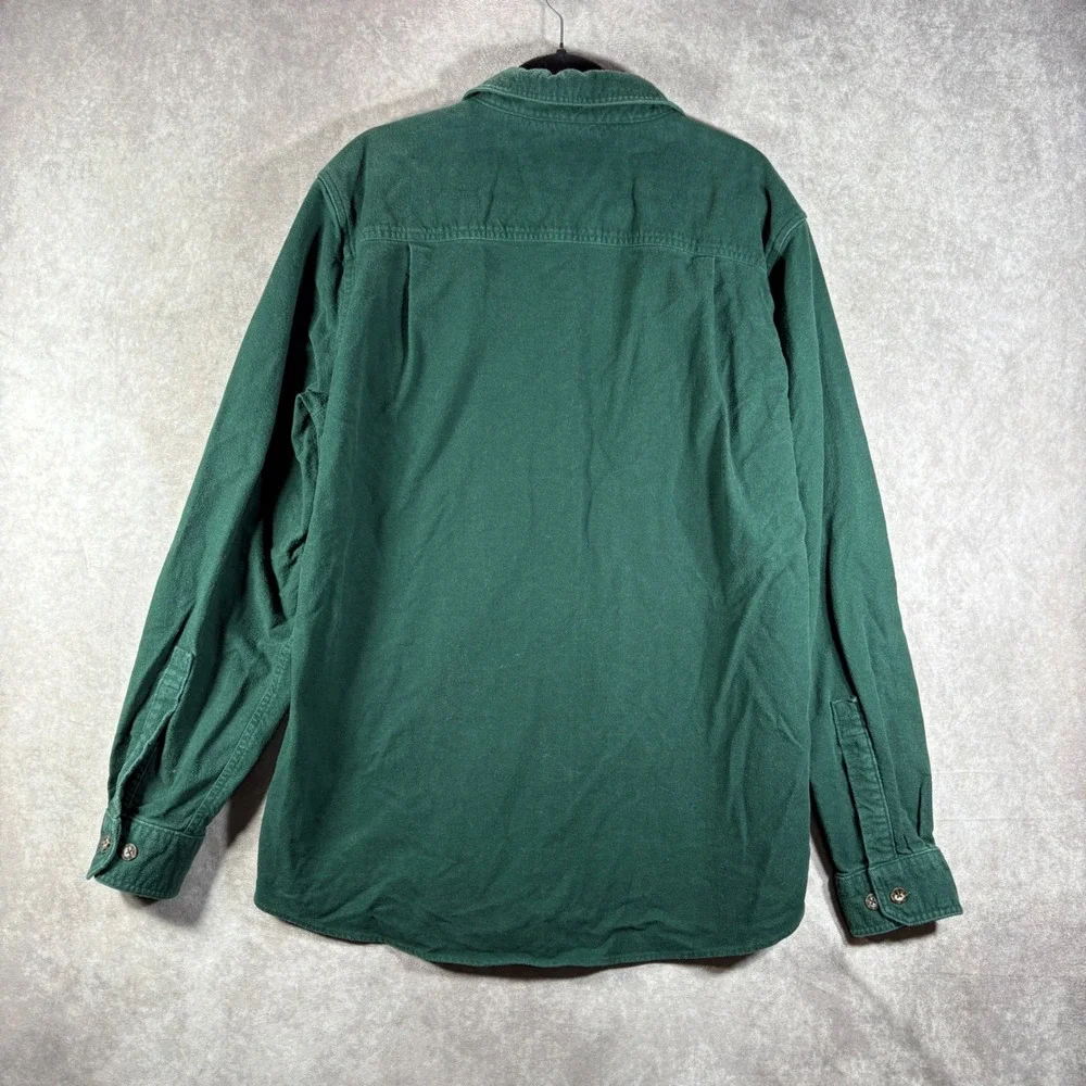 Woolrich Button Down Chamois Shirt Mens Large Green Heavyweight Flannel Outdoor